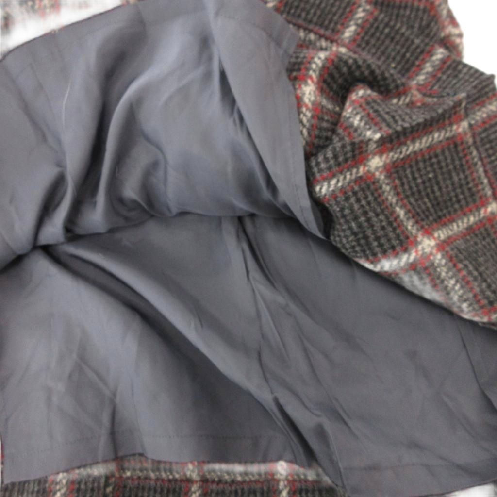 Dior Vintage Pencil Skirt Plaid Pleated Midi Length Wool Gray MX M — view 3