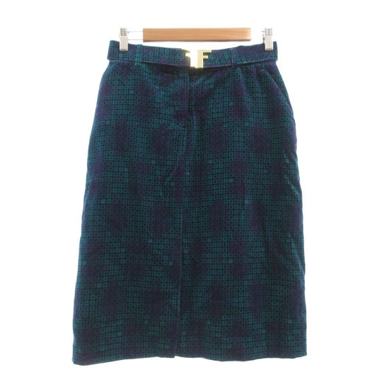 Fendi Skirt Calfskin Length Logo Geometric Pattern Buckle Velour Green MG 38