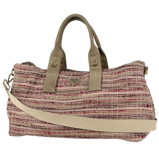 Prada Tote Bag Canapa 2-Way Tweed Rosso