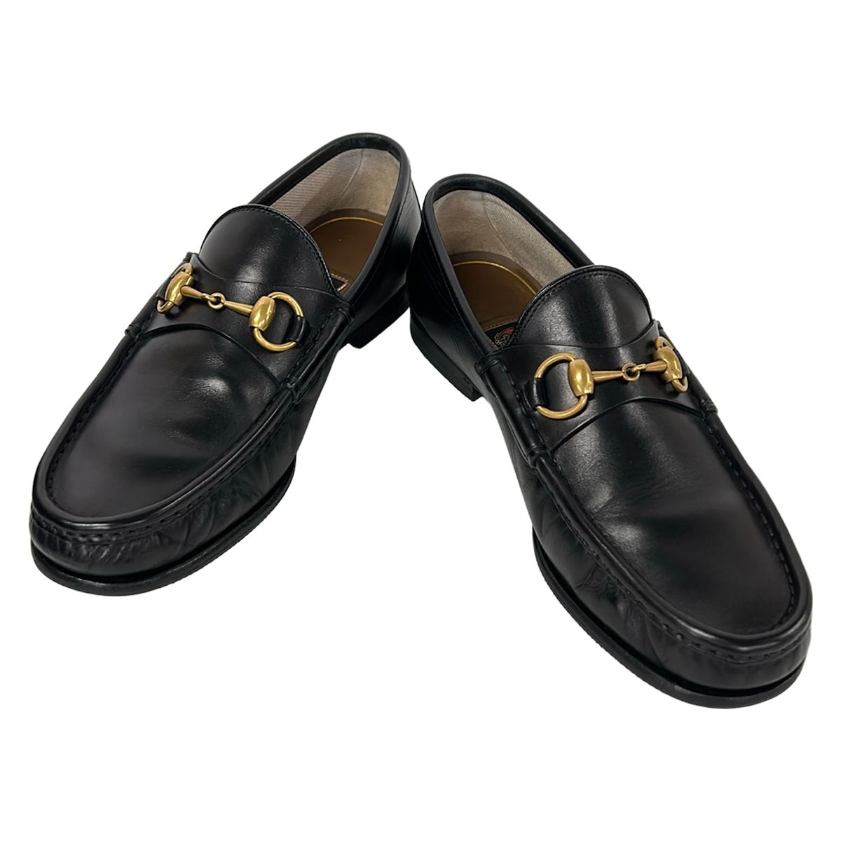 Gucci Loafers Horsebit Black Gold Leather 5.5 — view 2