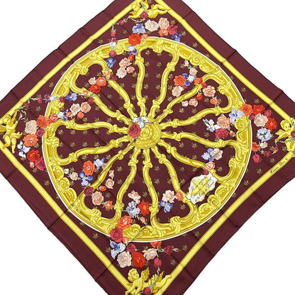 Hermes Scarf Carre 90 Bordeaux Yellow Multi Roue Arriere du Carrosse Imperial
