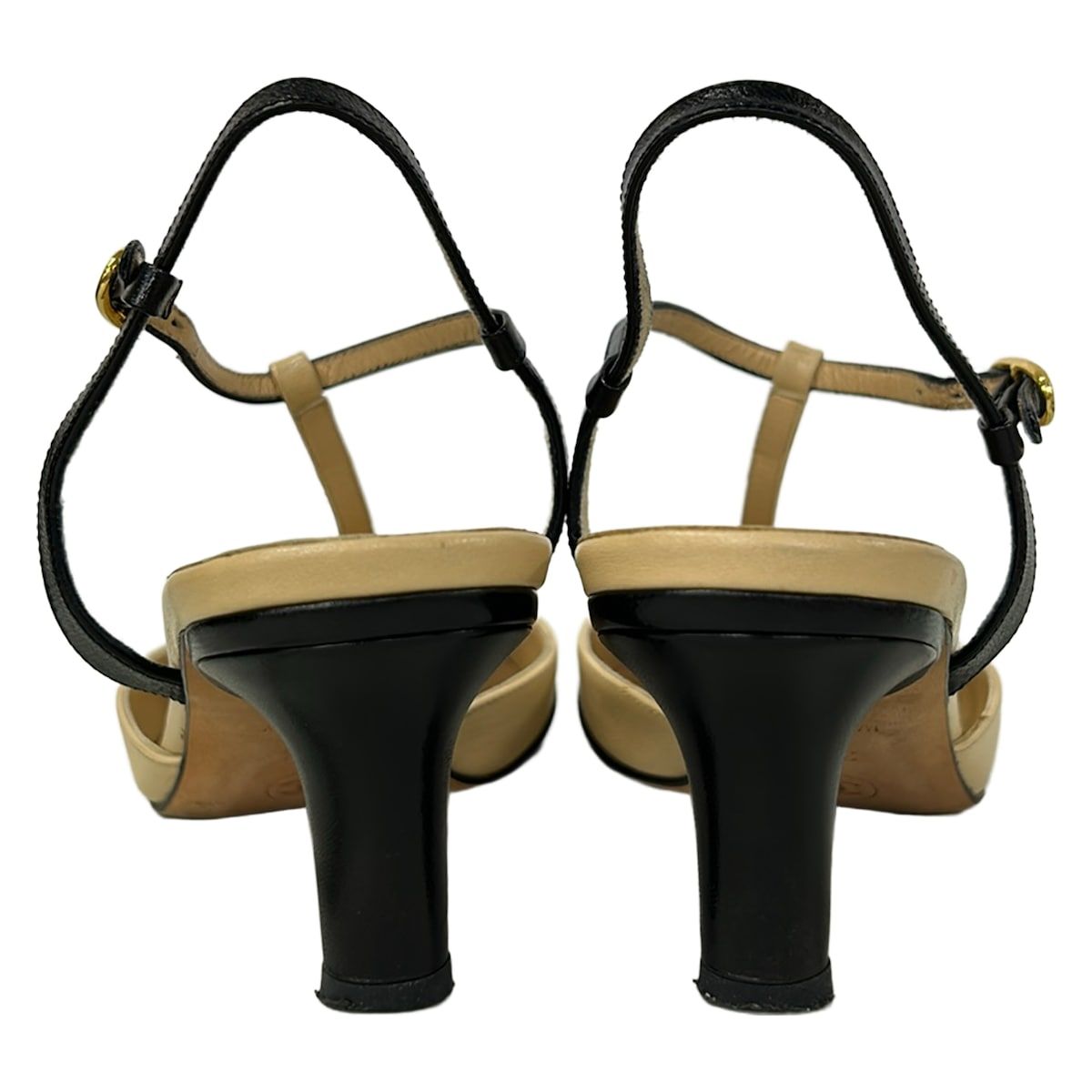 Chanel Sandals Beige Black CC Logo Leather — view 3