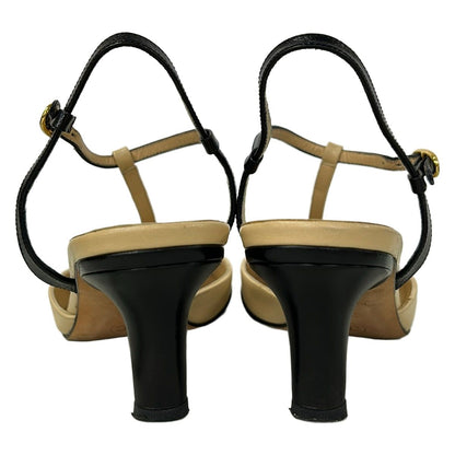 Chanel Sandals Beige Black CC Logo Leather — view 3