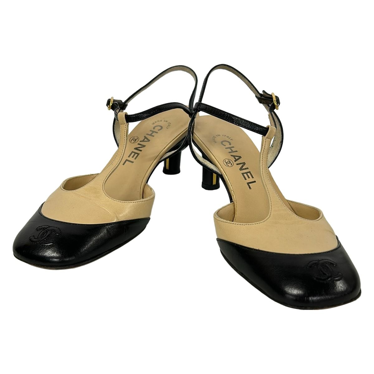 Chanel Sandals Beige Black CC Logo Leather — view 2