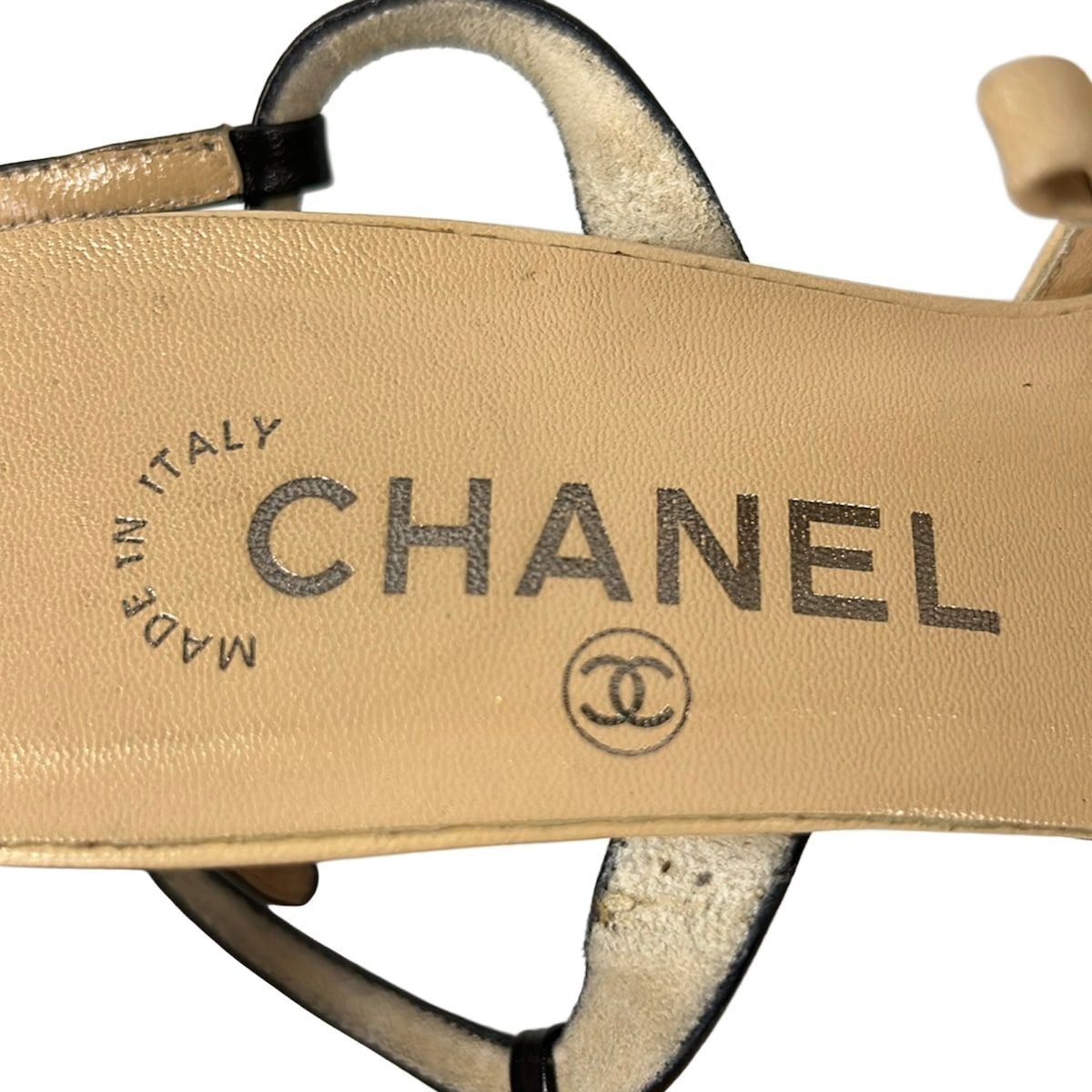 Chanel Sandals Beige Black CC Logo Leather — view 5