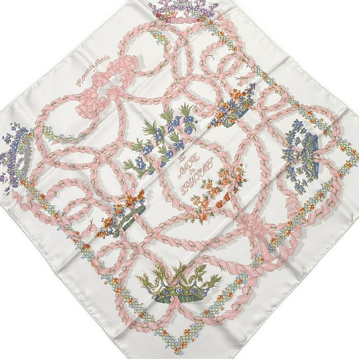 Hermes Scarf Carre 90 Pink White Multi le Sacre du Printemps