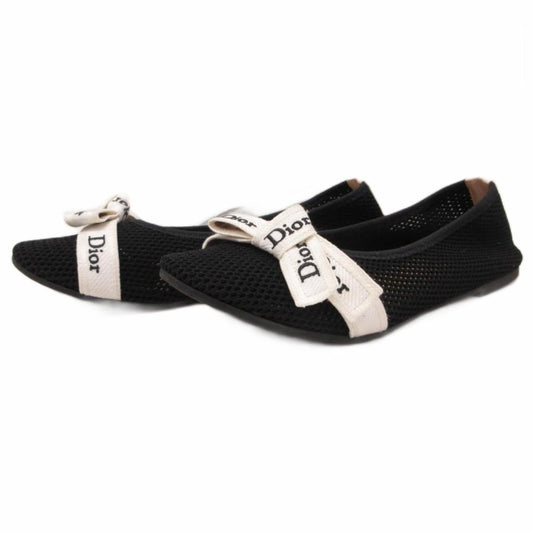 Dior J'adior Ballerina Flat Shoes Mesh Logo Ribbon Black