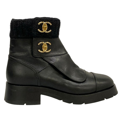 Chanel Short Boots Black CC Logo Fleece Leather — view 4