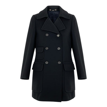 Gucci Double Breasted Pea Coat Notch Lapel Black 40