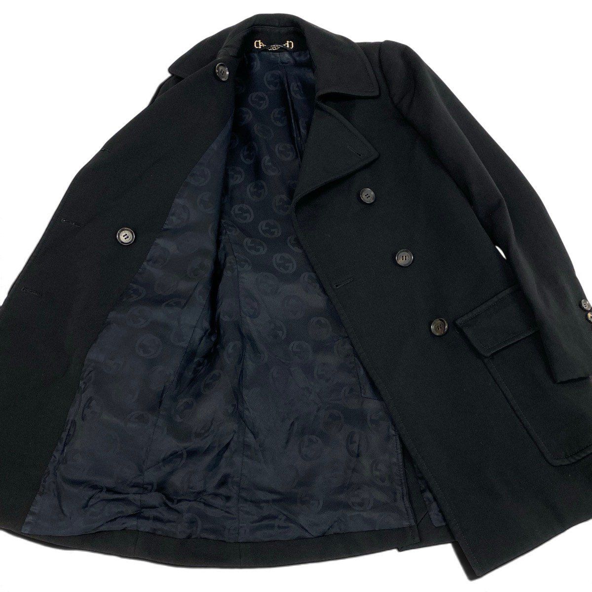 Gucci Double Breasted Pea Coat Notch Lapel Black 40 — view 4