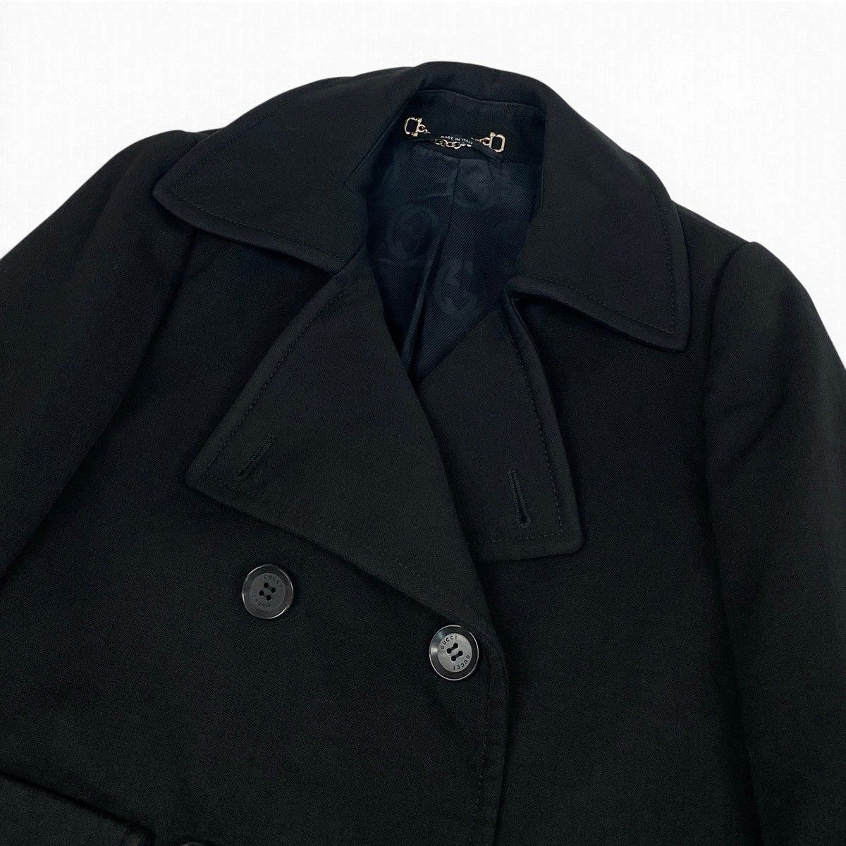 Gucci Double Breasted Pea Coat Notch Lapel Black 40 — view 5