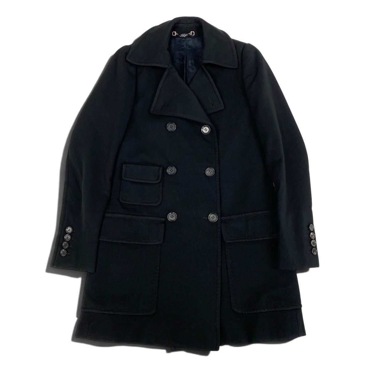 Gucci Double Breasted Pea Coat Notch Lapel Black 40 — view 2