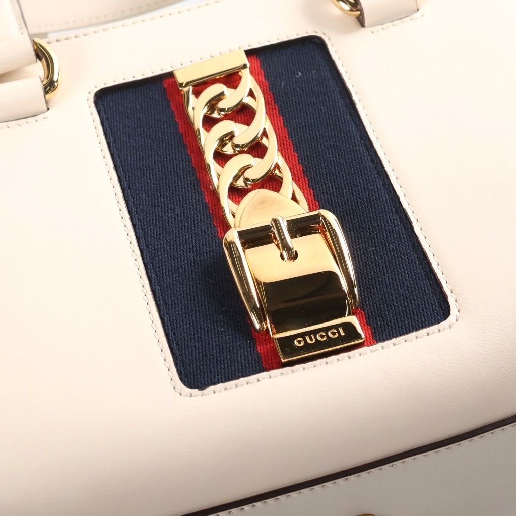 Gucci Sylvie Sherry Line Leather 2-Way Bag Gold Ivory — view 7