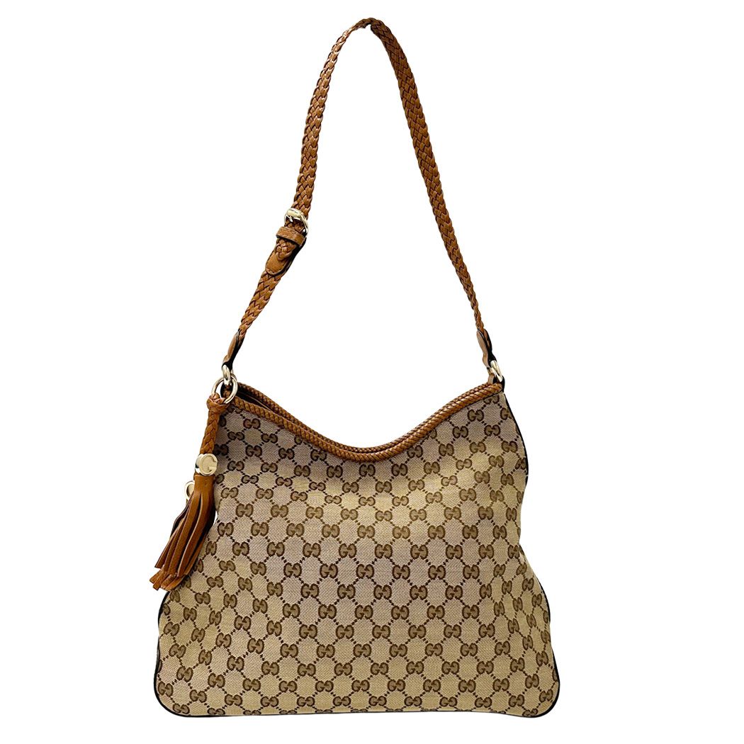 Gucci Marrakech Shoulder Bag GG Canvas Brown Gold Large Everyday