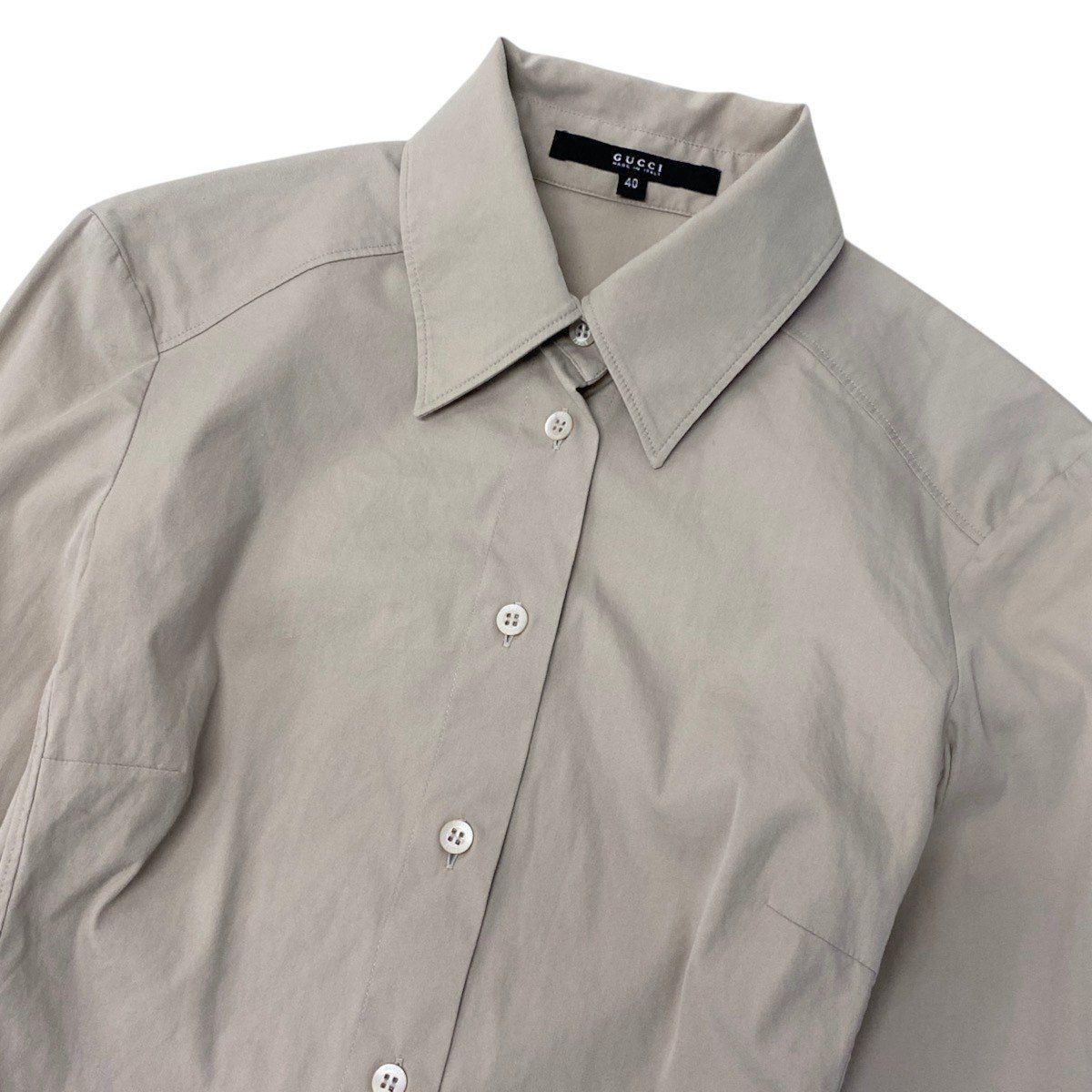 Gucci Tom Ford Era Y2k Long Sleeve Shirt Waist Darts Beige Cotton 40 — view 4