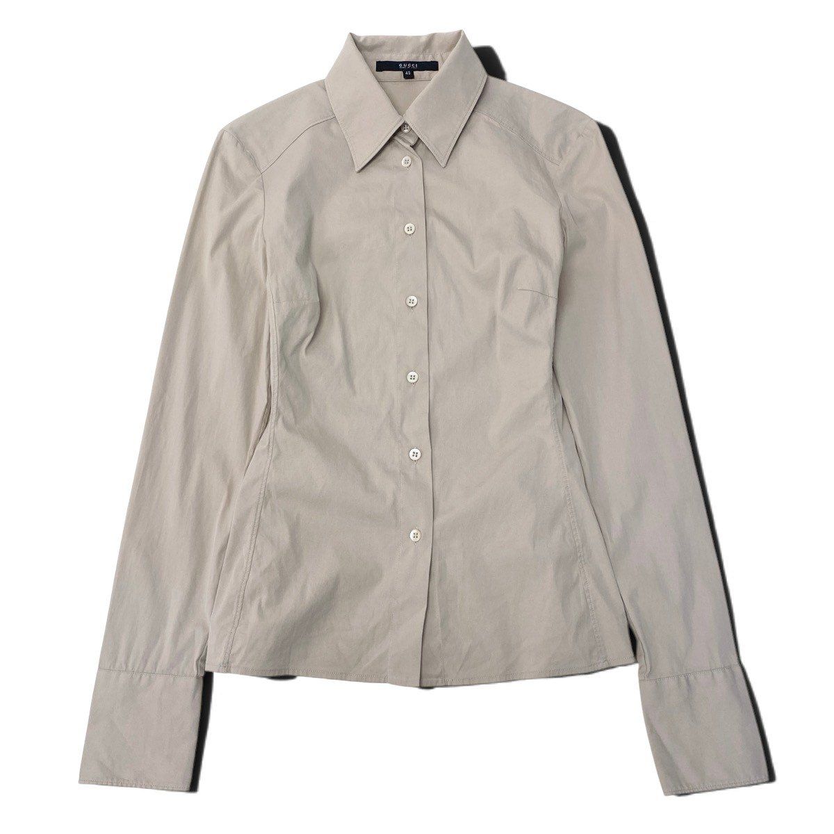 Gucci Tom Ford Era Y2k Long Sleeve Shirt Waist Darts Beige Cotton 40 — view 2