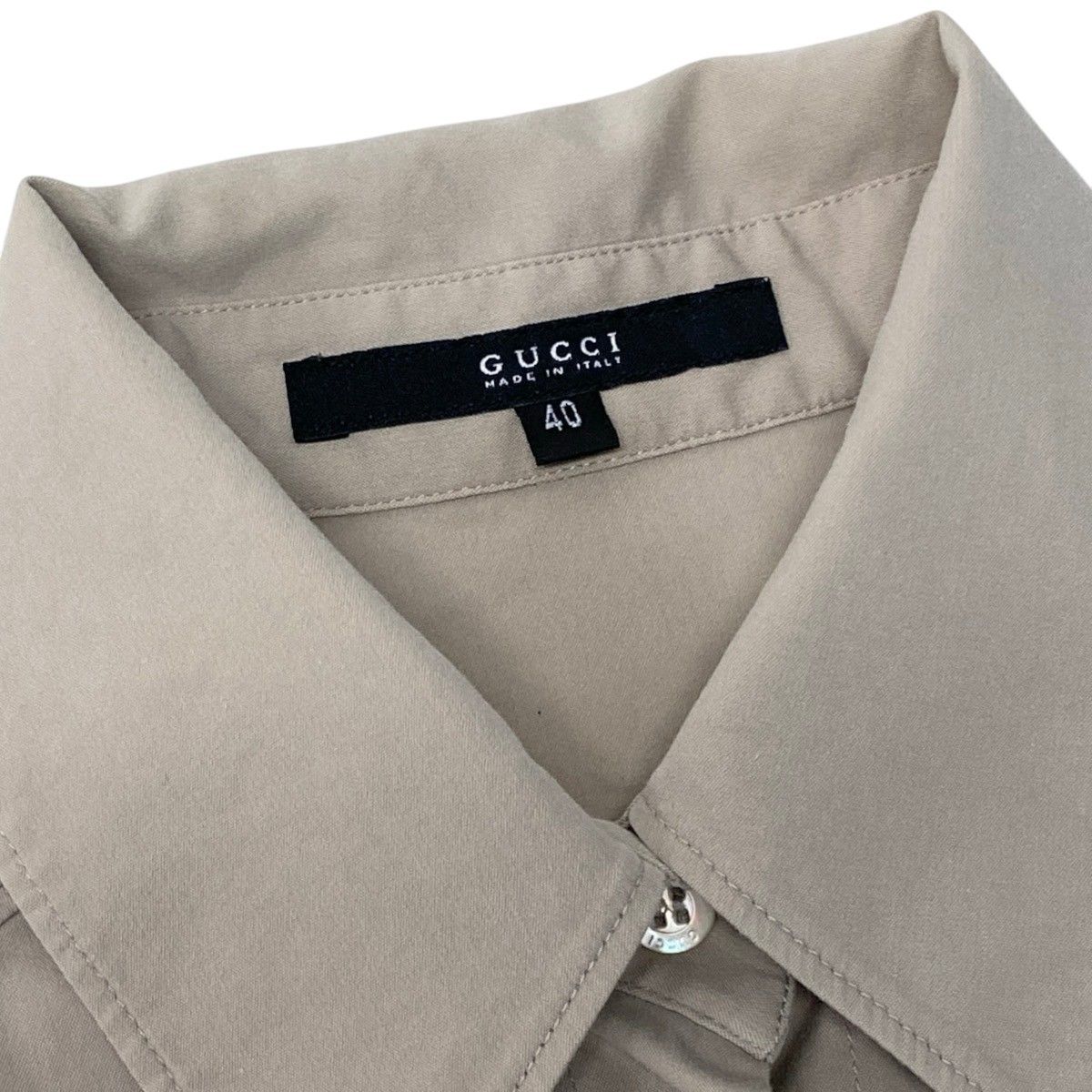 Gucci Tom Ford Era Y2k Long Sleeve Shirt Waist Darts Beige Cotton 40 — view 8
