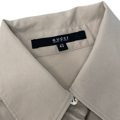 Gucci Tom Ford Era Y2k Long Sleeve Shirt Waist Darts Beige Cotton 40 — view 8