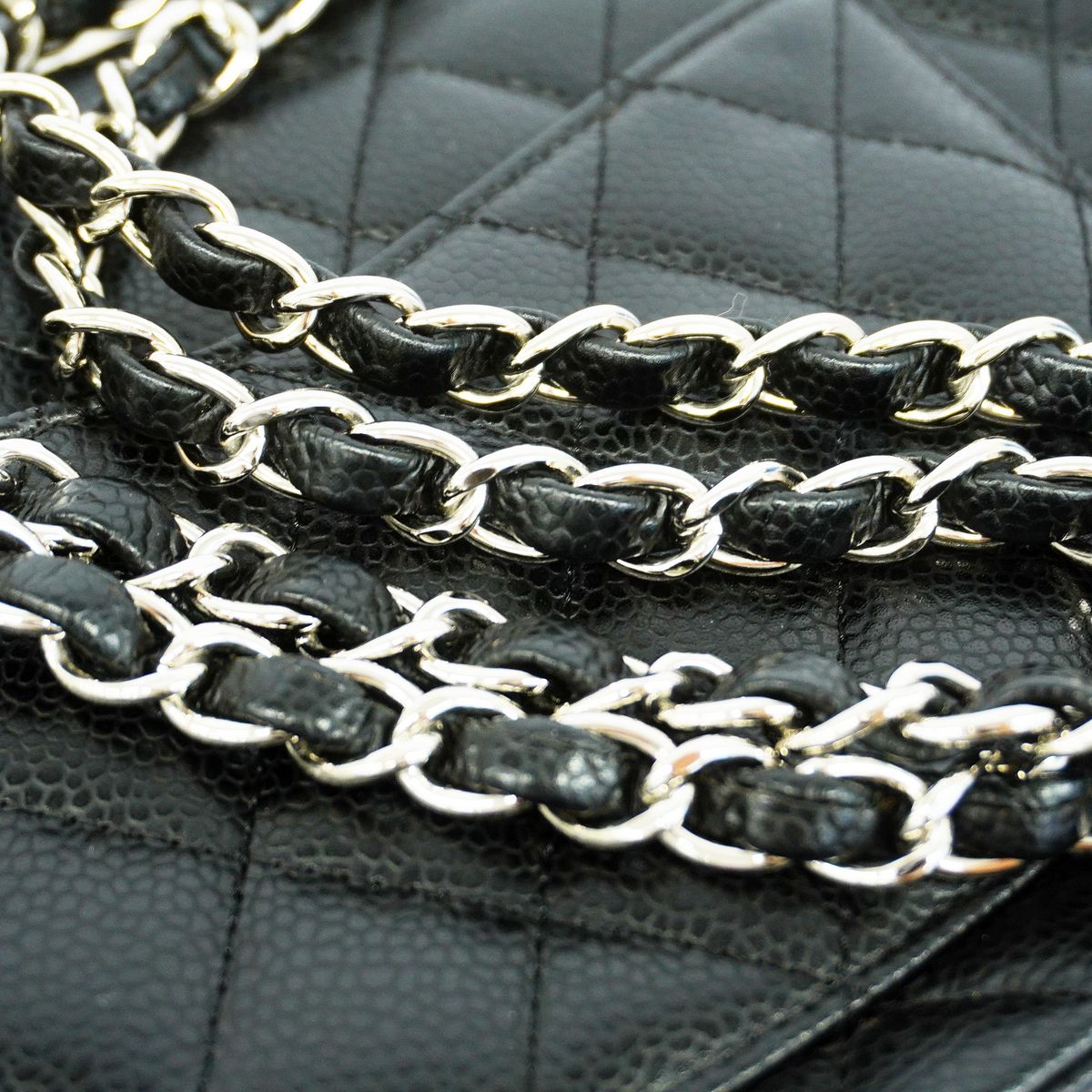 Chanel Shoulder Bag Quilted Caviar Leather Black Silver — view 8