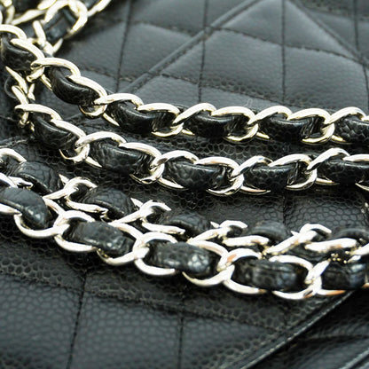 Chanel Shoulder Bag Quilted Caviar Leather Black Silver — view 8