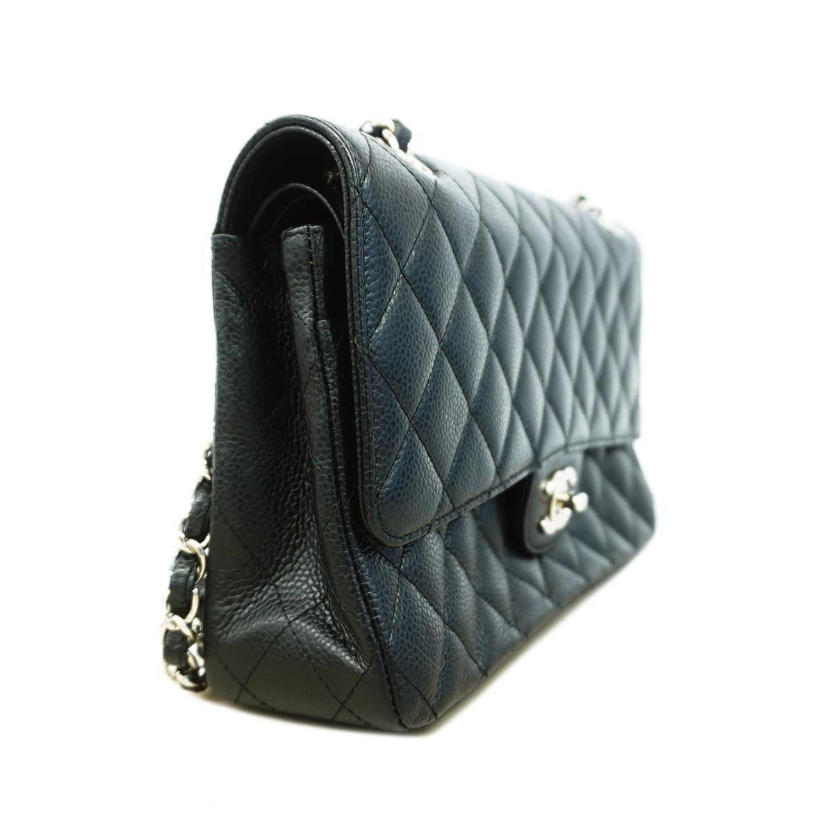 Chanel Shoulder Bag Quilted Caviar Leather Black Silver — view 2