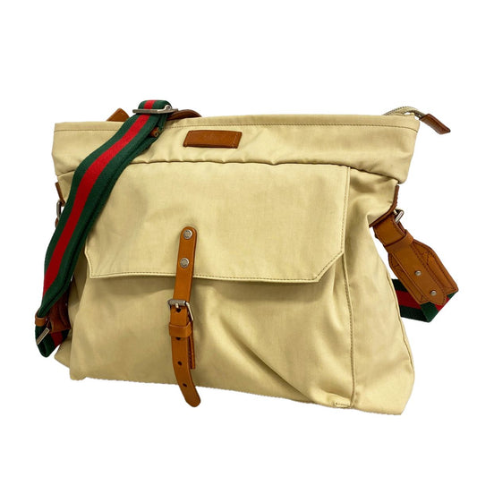 Gucci Shoulder Bag Sherry Line Nylon Beige Silver