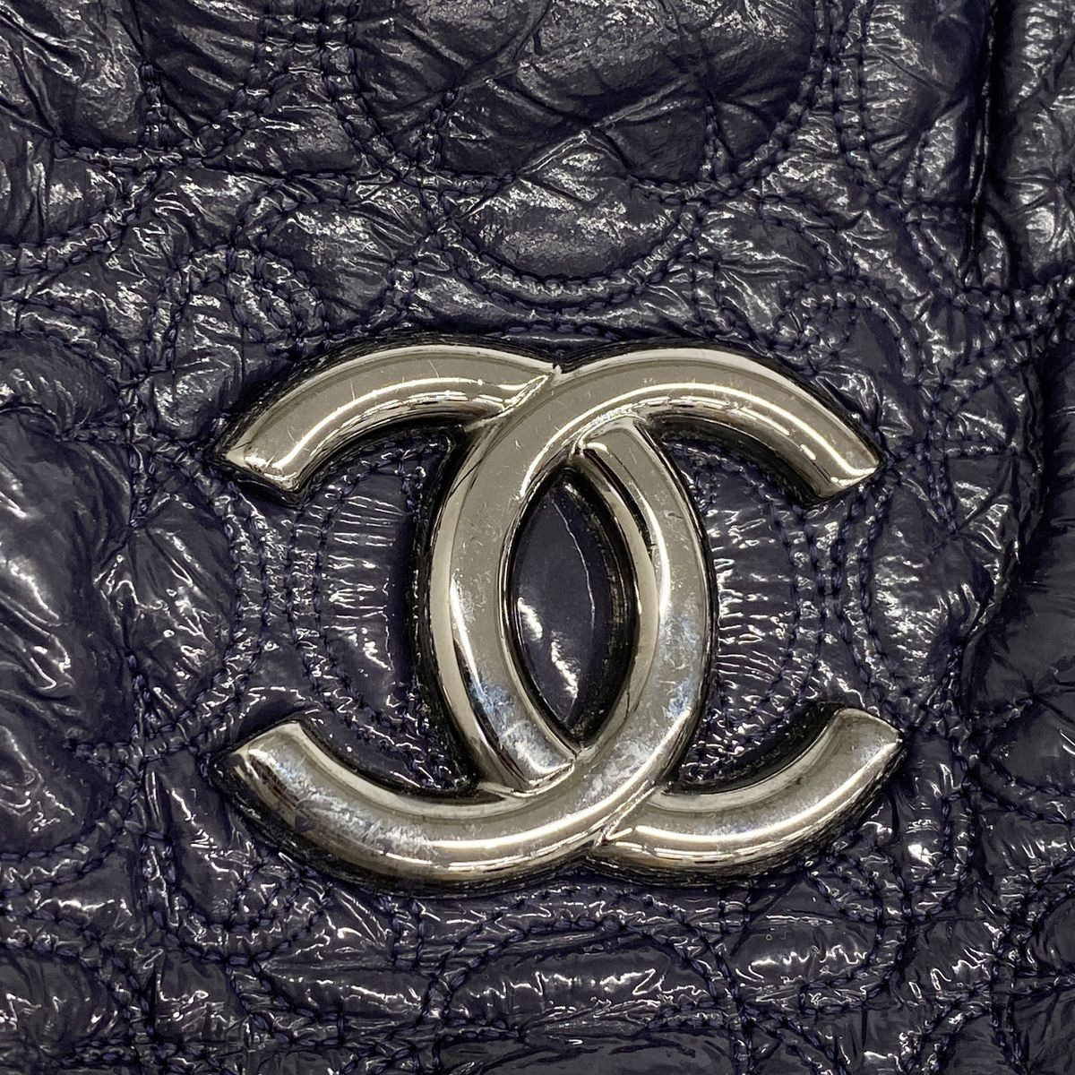 Chanel Shoulder Bag Leather Navy Silver — view 7