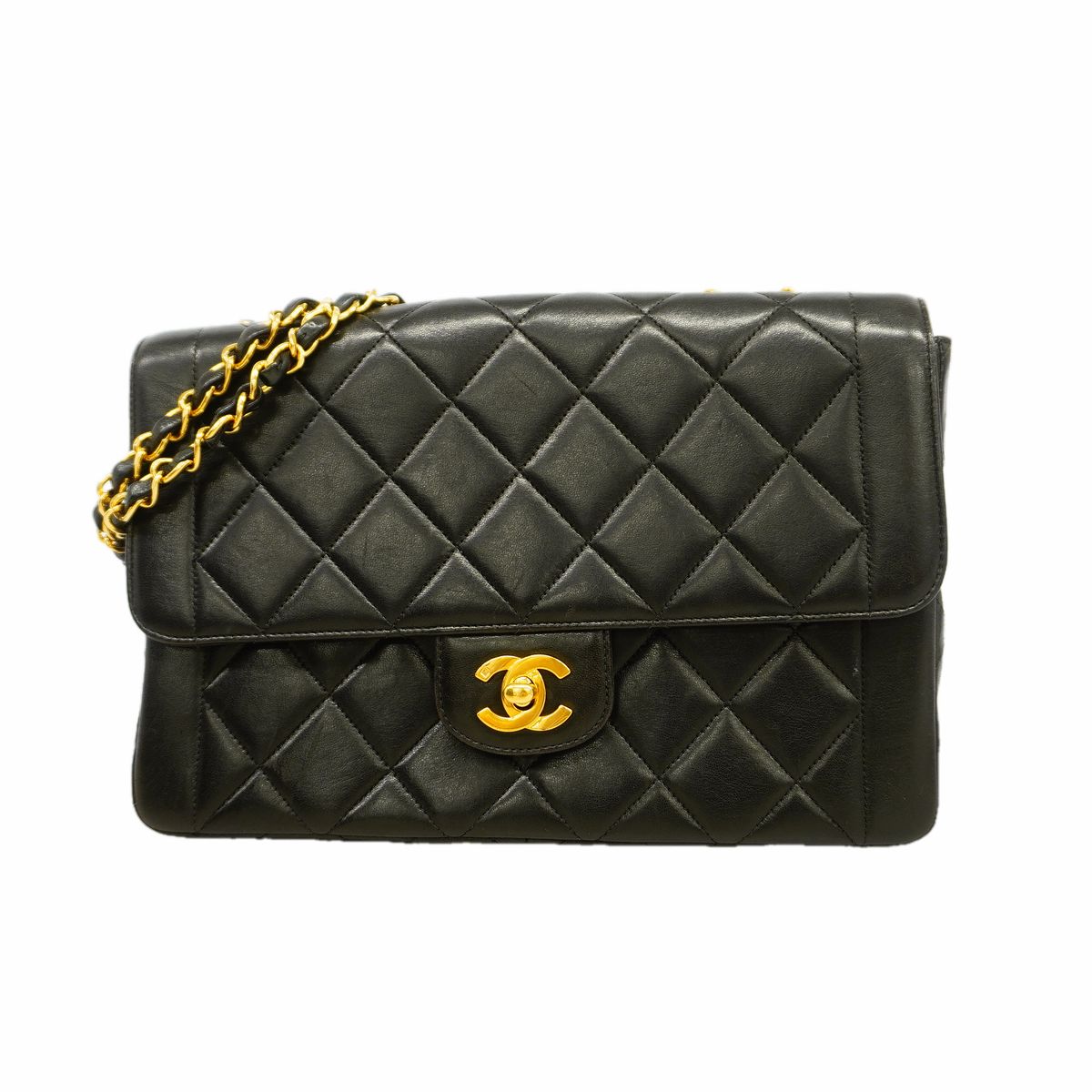 Chanel Shoulder Bag Quilted Lambskin Black Gold
