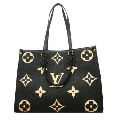 Louis Vuitton Tote Bag Monogram Empreinte Bicolor On The Go MM Black Beige 2-Way