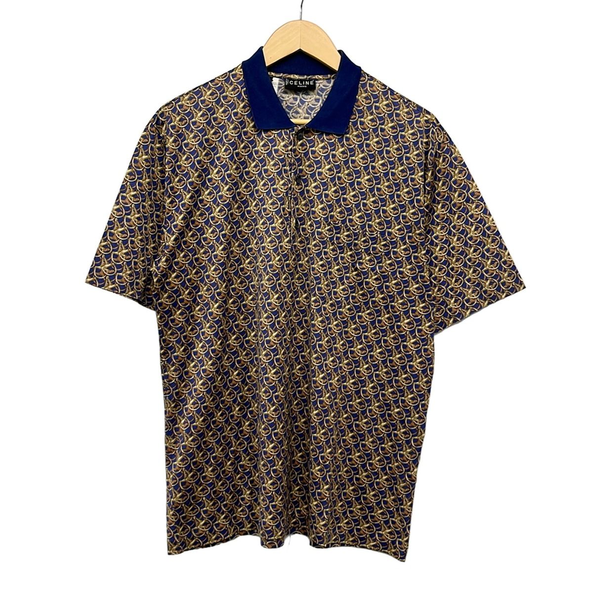 Celine Short Sleeve Polo Shirt Navy Dark Brown Multi L