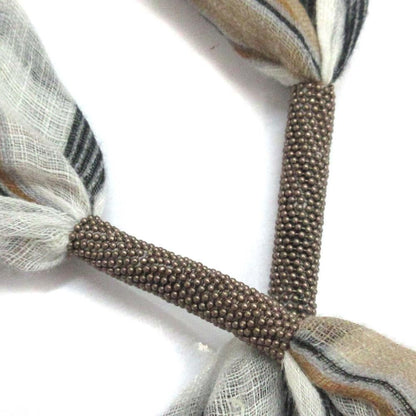 Brunello Cucinelli Monile Twintail Shawl Stripe Off White Shiny Detail Scarf — view 4