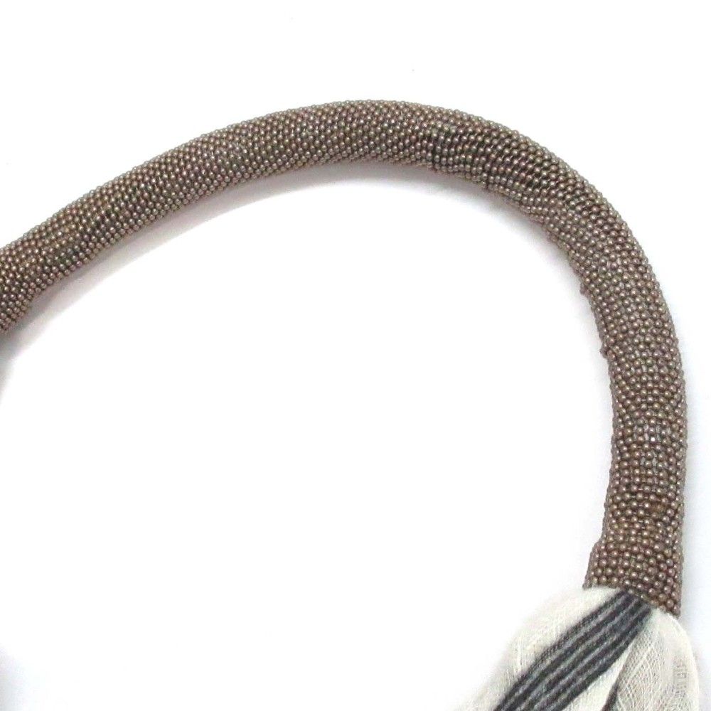 Brunello Cucinelli Monile Twintail Shawl Stripe Off White Shiny Detail Scarf — view 2