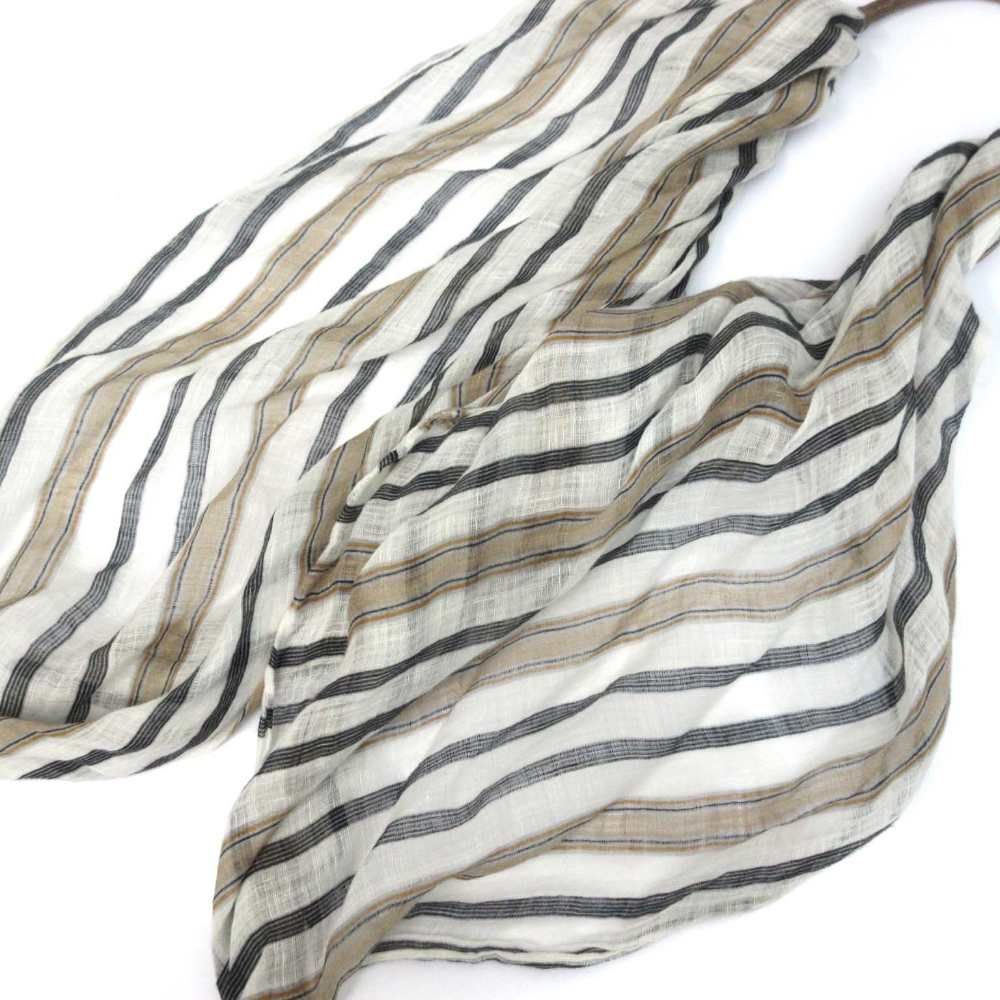 Brunello Cucinelli Monile Twintail Shawl Stripe Off White Shiny Detail Scarf — view 6