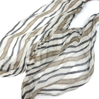 Brunello Cucinelli Monile Twintail Shawl Stripe Off White Shiny Detail Scarf — view 6