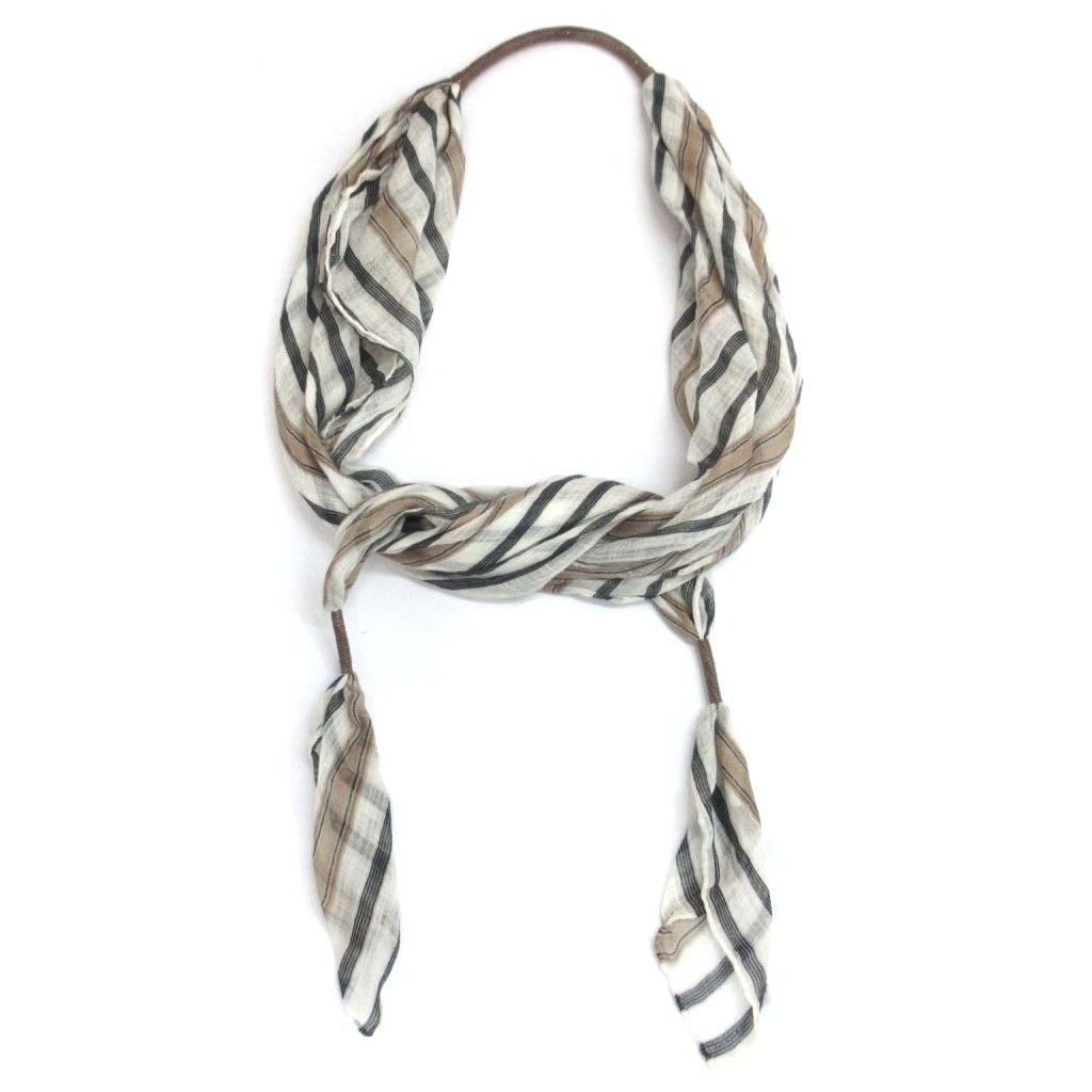 Brunello Cucinelli Monile Twintail Shawl Stripe Off White Shiny Detail Scarf