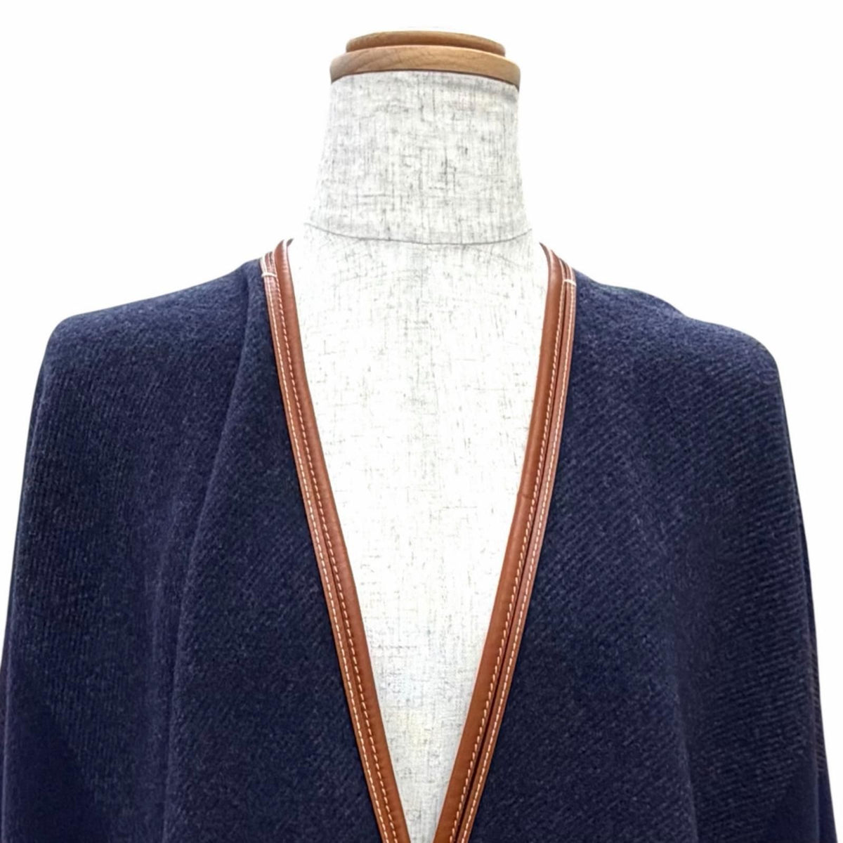 Hermes Rocabar Wool Cashmere Fringe Cape Poncho with Tassels Navy — view 2