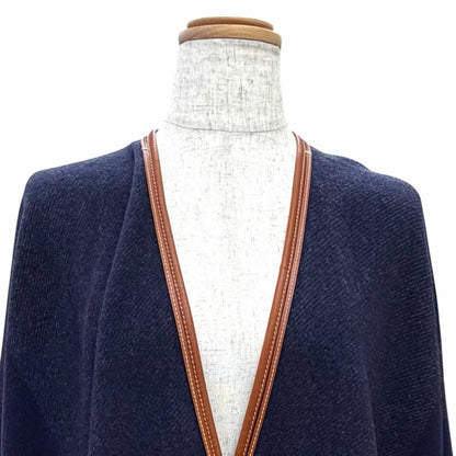 Hermes Rocabar Wool Cashmere Fringe Cape Poncho with Tassels Navy — view 2