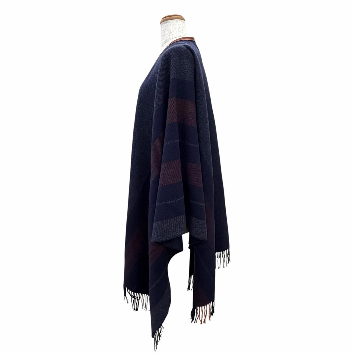 Hermes Rocabar Wool Cashmere Fringe Cape Poncho with Tassels Navy — view 3
