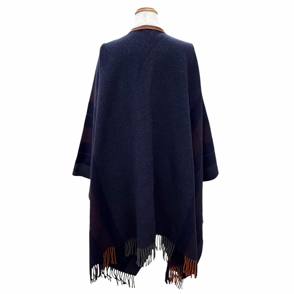 Hermes Rocabar Wool Cashmere Fringe Cape Poncho with Tassels Navy — view 4