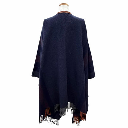 Hermes Rocabar Wool Cashmere Fringe Cape Poncho with Tassels Navy — view 4