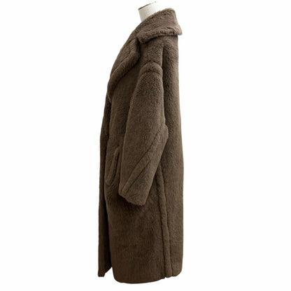 Max Mara Teddy Bear Icon Coat Alpaca Silk Blend Logo Button Brown Garment XS — view 3