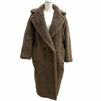 Max Mara Teddy Bear Icon Coat Alpaca Silk Blend Logo Button Brown Garment XS
