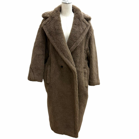 Max Mara Teddy Bear Icon Coat Alpaca Silk Blend Logo Button Brown Garment XS
