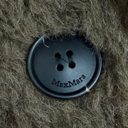 Max Mara Teddy Bear Icon Coat Alpaca Silk Blend Logo Button Brown Garment XS — view 6