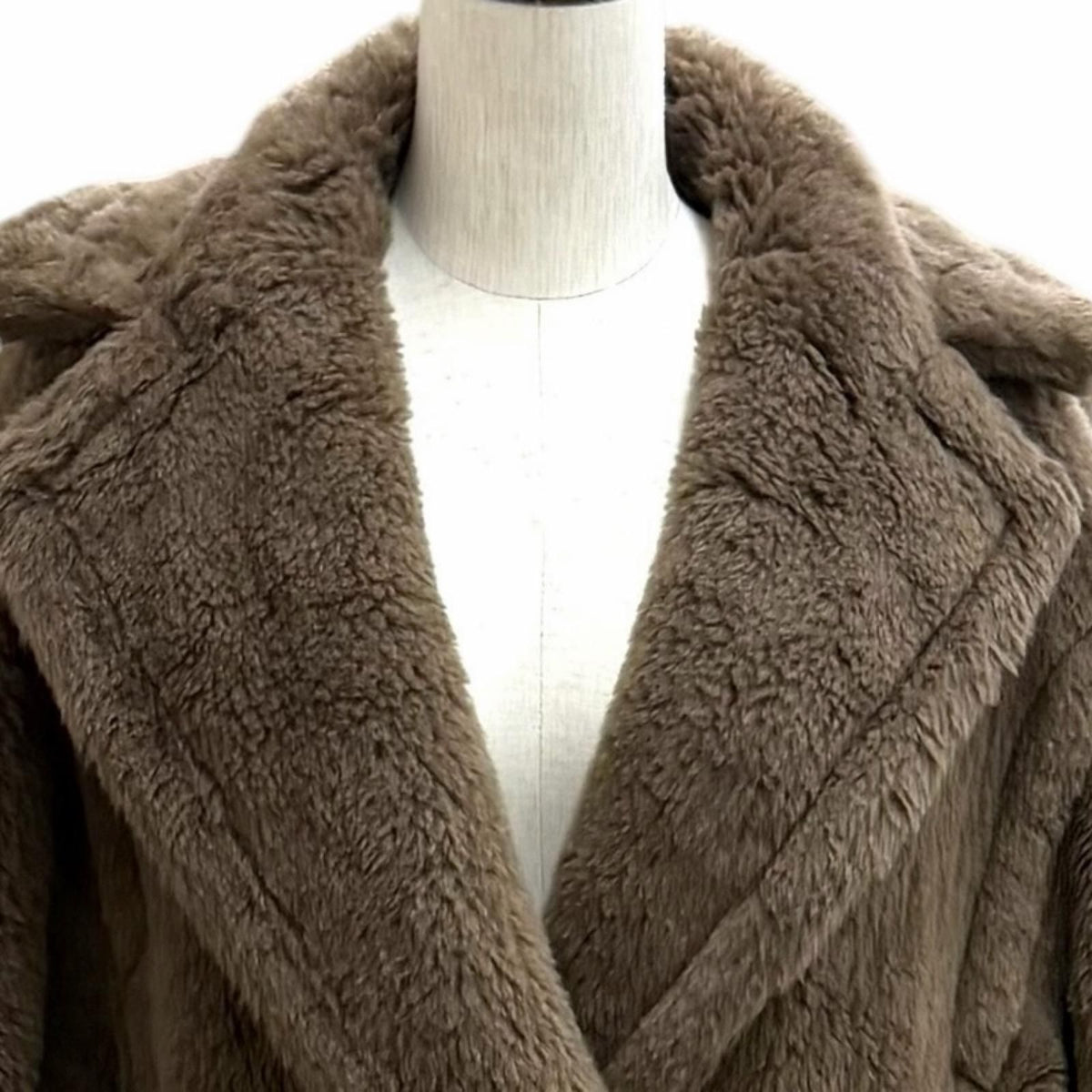 Max Mara Teddy Bear Icon Coat Alpaca Silk Blend Logo Button Brown Garment XS — view 2
