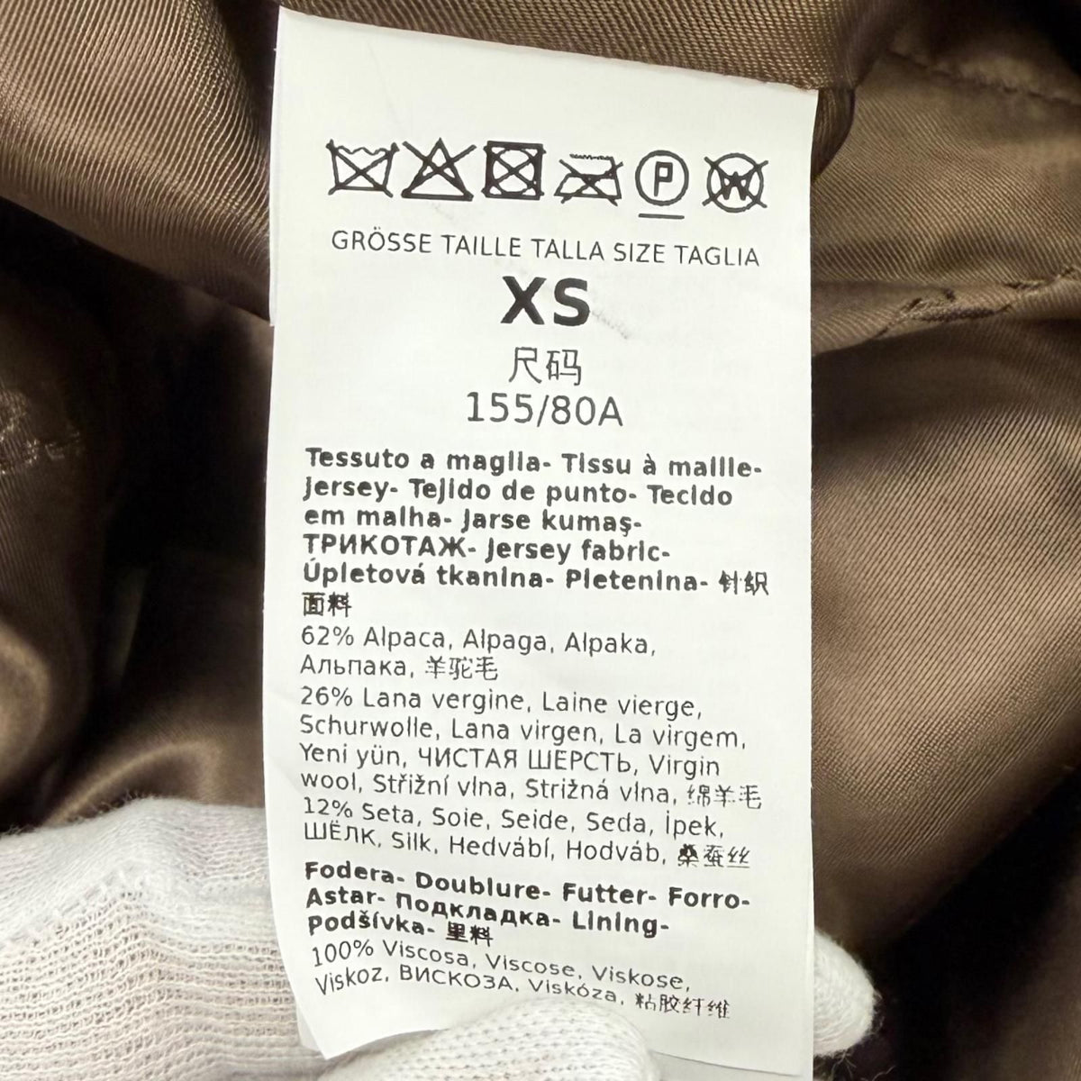 Max Mara Teddy Bear Icon Coat Alpaca Silk Blend Logo Button Brown Garment XS — view 8