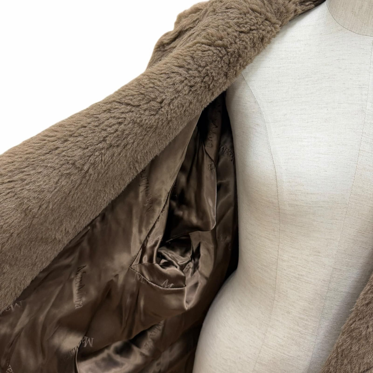 Max Mara Teddy Bear Icon Coat Alpaca Silk Blend Logo Button Brown Garment XS — view 5