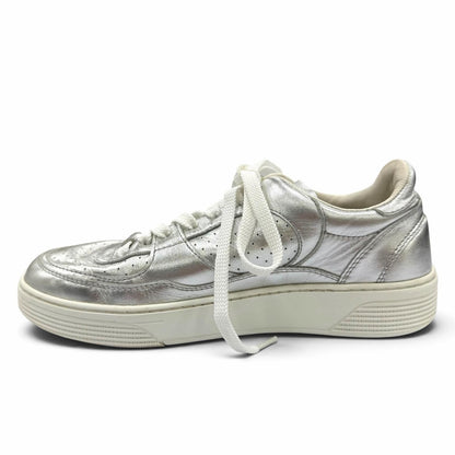 Chanel CC Logo Lace-up Leather Low-Top Sneakers Silver — view 6