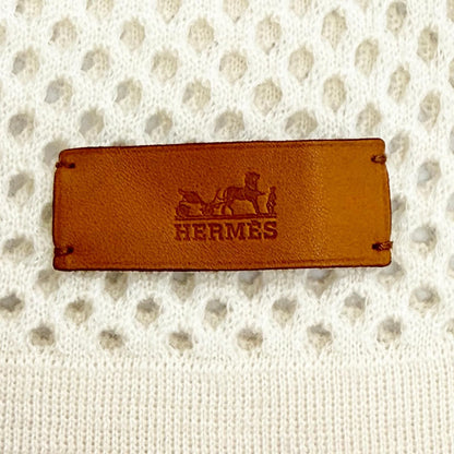 Hermes Maille Filet Cashmere 100% Logo Leather Shawl Scarf with Emblem Ivory — view 5