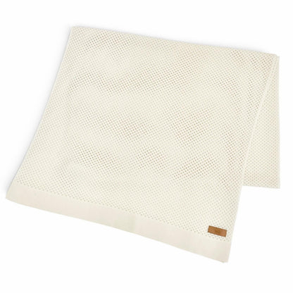Hermes Maille Filet Cashmere 100% Logo Leather Shawl Scarf with Emblem Ivory